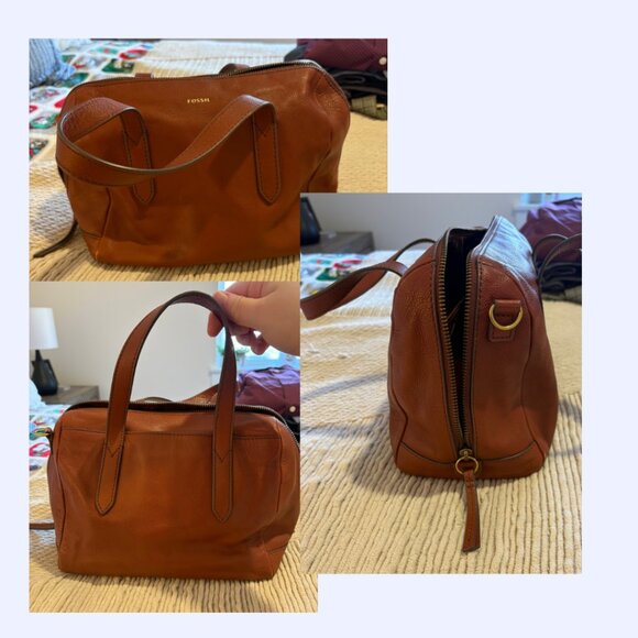 Fossil Leather "The Sydney Satchel" Bag with Crossbody Strap in Medium Brown - Picture 2 of 6